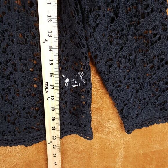 JOIE Womens Top Medium Black Crochet Lace Faux Leather Trim Zip Back Knit - Picture 6 of 10